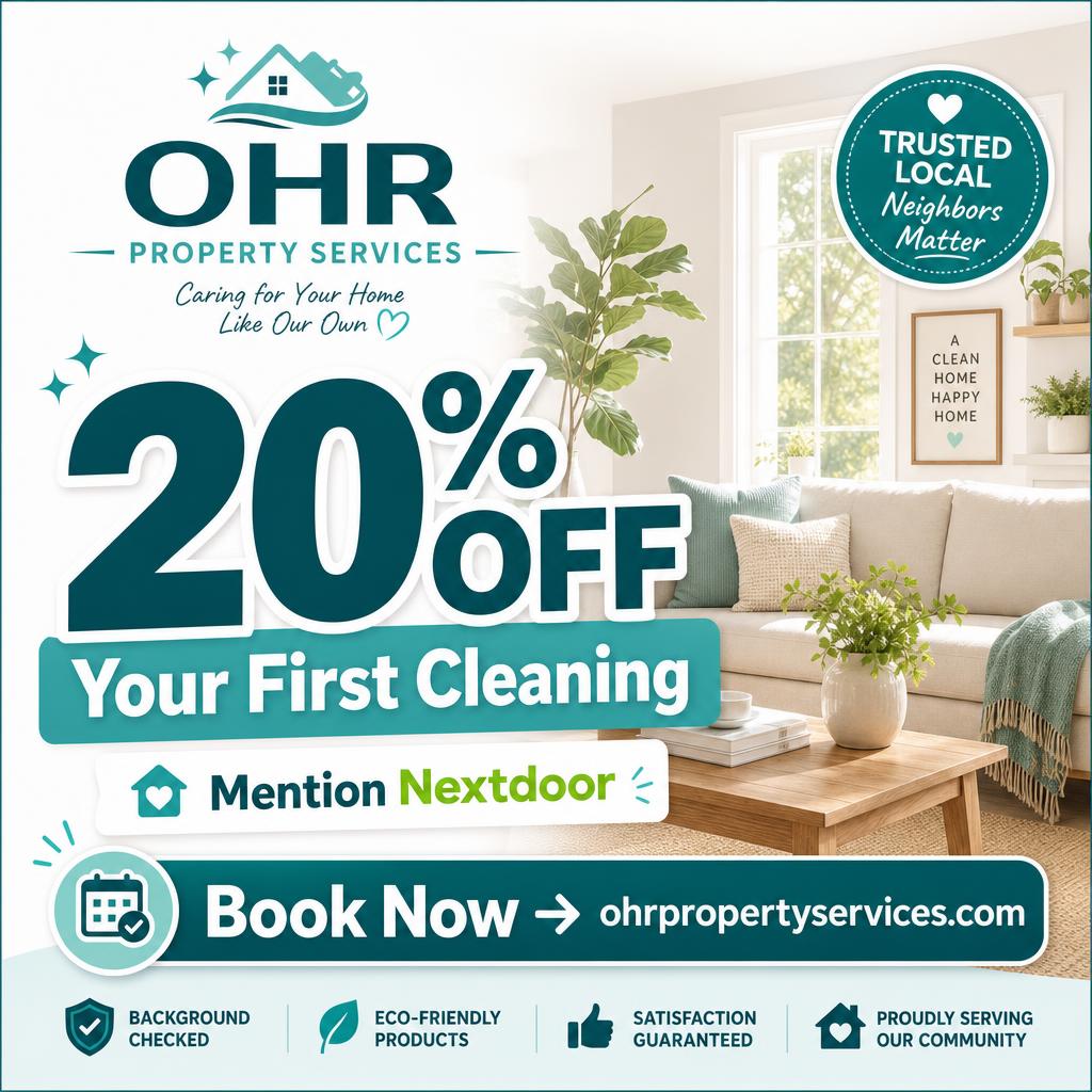 Nextdoor flyer: 20% off your first cleaning — mention Nextdoor
